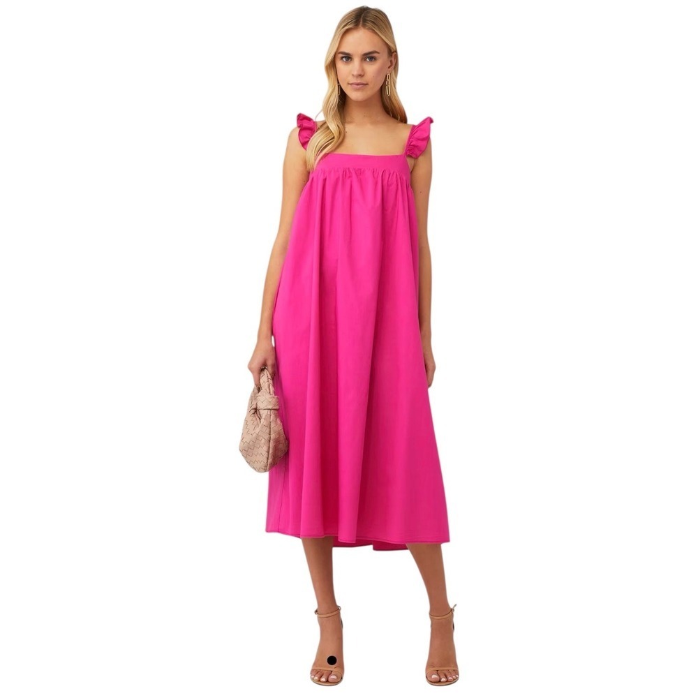 Show Me Your Mumu Oasis Hot Pink Ruffle Strap Midi Dress XS Pockets Summer
